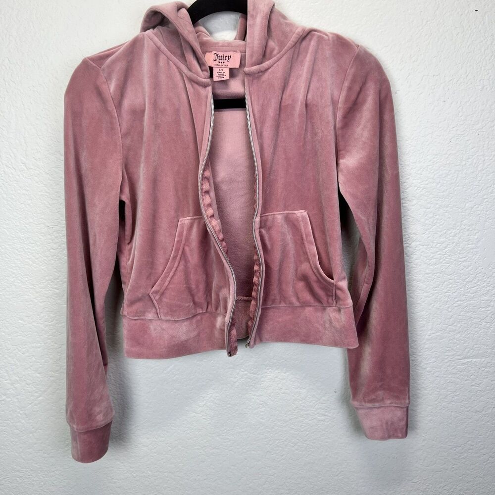 Juicy Couture Jacket Women Pink Velour Hoodie Track Sweater Y2K Size S